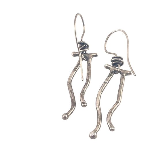 Handcrafted Silver Dangle Earrings With Organic Twist Design 1 1/2'' - Picture 2 of 6